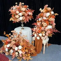 Lujoso Arreglo Floral Personalizable de Rosas de Seda Marrones y Blancas para Decoración de Arco de Boda, Banquete, Sofá, Mesa y Bola de Flores