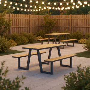 Tavolo da Picnic per Esterni in Metallo, Plastica e Legno, 6-8 Posti, Impermeabile, Leggero, per Hotel, Ristoranti, Caffè ed Eventi - Product Image 1