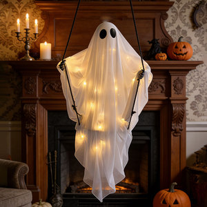 Suministros para Halloween, Fantasma Colgante, Casa Embrujada, Decoraciones Animatrónicas Novedosas para Fiestas, Pascua, Poliéster, Iluminación LED - Product Image 1