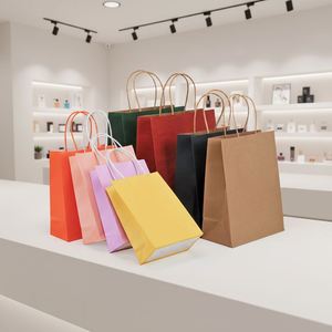 Bolsas de Papel Kraft Clásicas Ecológicas Personalizadas OEM/ODM, Resistentes y Desechables, con Asas Fuertes para Supermercados, Exposiciones y Promociones - Product Image 1