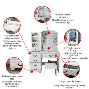 โต๊ะเครื่องแป้งสไตล์ยุโรปแบบมินิมอลพร้อมกระจก  วัสดุเคลือบลามิเนต  พร้อมที่เก็บของในตัว  ขนาด 90 ซม.  ไฟ LED  ทนทาน  ชุดโต๊ะเครื่องแป้ง - Product Image 3
