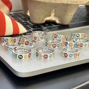 Wenchi S925 Argent Pur Anneau en forme de lettre M émaillé, Version Coréenne, Design à bouche ouverte, Coupe ovale, Élégant, Tendance, Doux et de niche - Product Image 5