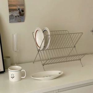 X Shaped Foldable Dish Rack Double Layer Countertop With Drip Tray Kitchen Dish Storage Rack L Size Folding Draining Rack - Product Image 2