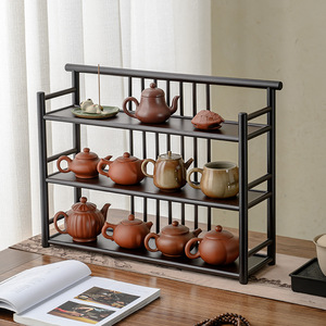 Desktop <b>Tea</b> Storage Rack 3 Tier Rectangle Standing Type For <b>Tea</b> <b>Set</b> Organizer New <b>Chinese</b> Style Decorative Ornament - Product Image 2
