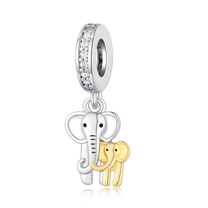Abalorios Pan Charms <span class=keywords><strong>de</strong></span> Plata Bicolor, con diseño <span class=keywords><strong>de</strong></span> Elefante Madre e Hijo 'Never Forget', compatibles con pulseras originales, joyería Berluque, Nuevo - Product Image 4