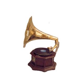Gramófono con Base de madera y cuerno de latón, Base hexagonal para decoración del hogar, hecho en madera, decoración náutica para el hogar - Product Image 1