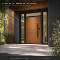 Porte d'entrée pivotante moderne en bois massif, noyer et chêne, étanche, anti-termites, pour villa, avec panneaux latéraux en verre