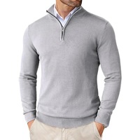 Pull en maille de coton doux doublé polaire pour homme, coupe ajustée, col zippé, idéal pour le golf, les affaires et les loisirs, collection automne-hiver