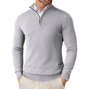 Maglione da Uomo Slim Fit Personalizzato con Zip a un Quarto, Foderato in Pile, in Morbido <span class=keywords><strong>Cotone</strong></span> Lavorato a Maglia, Pullover Casual Elegante per Golf, Autunno Inverno - Product Image 3