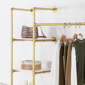 Cross-border industrial style metal <b>clothes</b> rack, indoor home wall-mounted wrought iron display rack, simple water pipe <b>storage</b> - Product Image 4