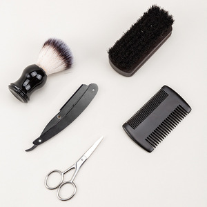 <b>Beard</b> <b>Care</b> Kit With Trimmer Scissors Comb Brush Set For Men Grooming Tools Black - Product Image 4