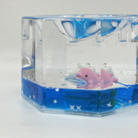 Porte-stylo à sable mouvant liquide sur le thème de l'océan avec figurine de dauphin rose en acrylique, papeterie flottante 3D, cadeau de bureau