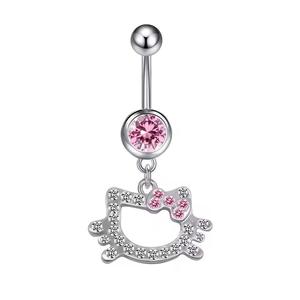 Anneaux de nombril en acier inoxydable avec zircon 14G pour femme, Hello Kitty, bijoux de piercing de nombril, bijoux de piercing corporel tendance - Product Image 5
