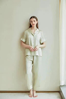 Ensemble de pyjama en soie 100% pour femmes, élégant, luxueux, décontracté, à manches courtes, en satin, taille élastique, pour l'été, l'automne et le printemps
