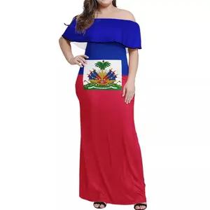Haitianische Flagge Blau/Rot Muster Sommerkleid One Shoulder Kleider Frauen Damen Ärmellose boden lange Sexy Damen bekleidung Kleid