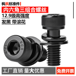 Internal Hex Socket Head Cap <b>Screw</b> 12.9 Grade With Spring And <b>Flat</b> Washers Blackened Metric High Strength DIN912 - Product Image 5