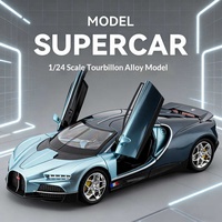 Modèle de supercar Bugatti Tourbillon en alliage de zinc à l'échelle 1:24, avec son et lumière, portes ouvrables, jouet de collection à rétrofriction
