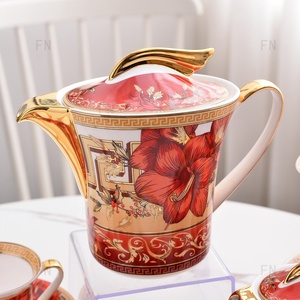 Service à thé et café en porcelaine fine de luxe, motif européen, 15 pièces, compatible alimentaire, style classique et tendance - Product Image 3
