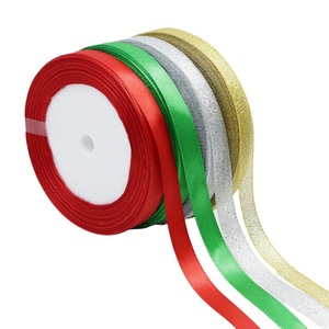 100 Iarde di Nastro in Raso Poliestere Glitterato Oro/Argento/Rosso/Verde da 3/8 Pollici, 4 Rotoli per Confezioni Regalo di Natale e Fai-da-Te - Product Image 1