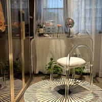 Ensemble de table de maquillage et de coiffeuse moderne en acrylique transparent avec tabouret de coiffeuse de taille personnalisable, mobilier de chambre minimaliste