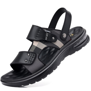 Sandalias planas para hombre, de cuero suave, informales, para verano, para exteriores, sin cordones, con amortiguación de aire, para la playa, para jóvenes - Product Image 5
