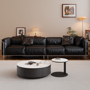 Ensemble de canapés en cuir véritable avec structure en acier inoxydable, design Bauhaus style <span class=keywords><strong>Le</strong></span> <span class=keywords><strong>Corbusier</strong></span>, pour salon ou bureau - Product Image 3