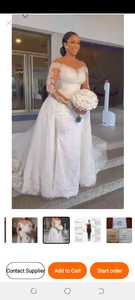 S3878F 2025 New <b>Drop</b> Shipping Lace Long Sleeves Applique Diamond Embellished Princess Luxury Wedding Dress - Product Image 5