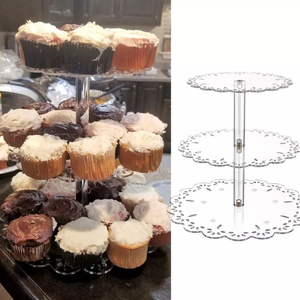 Soporte de acrílico transparente pulido de 3 niveles personalizado para cupcakes, soporte de torre de postre de boda, estantes de exhibición de fábrica, estante organizador de cartón - Product Image 3