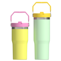 Mug de voyage isotherme en acier inoxydable 40OZ (500ml) avec double paille, isolation 6-12 heures, poignée, écologique, portable et moderne