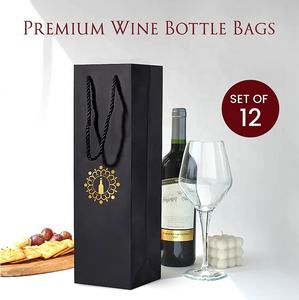Подарочные пакеты из черной крафт-бумаги для вина, с возможностью переработки, с индивидуальным логотипом, недорогие, для одной бутылки красного вина, класса люкс - Product Image 2