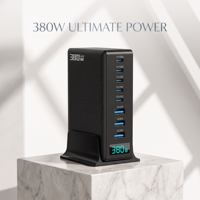 Chargeur GaN 380W, station de charge tout-en-un 8 ports, 5C3A, écran, charge rapide 100W, 4 couleurs, pour le bureau et les voyages