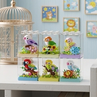 Ensemble de 6 blocs de construction en forme de perroquet, modèle d'oiseau en briques dans une vitrine transparente, jouet de collection DIY empilable pour mini-jardin, cadeau