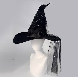 Decoraciones de Halloween, Disfraz Infantil para Fiesta, Sombrero de Bruja Negro con Volantes de Malla, Disfraz de <span class=keywords><strong>Mago</strong></span>, Bruja, <span class=keywords><strong>Mago</strong></span>, para Interiores - Product Image 3