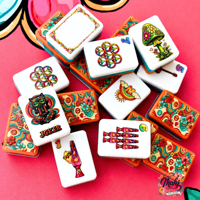 Juego de Mahjong Retro de los Años 60 con Diseño de Gatos Atómicos, Moderno y Lujoso, Grabado en Acrílico, Juego de Mesa Americano, Regalo