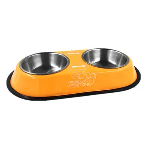 Mangeoire à eau ovale de grande taille pour chien et chat en acier inoxydable double bols pour animaux de compagnie