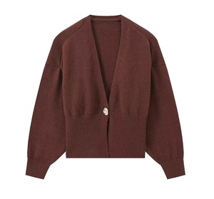 Suéter de Punto Simple de Color Sólido con Cuello en V y un Solo Botón para Mujer - Product Image 2