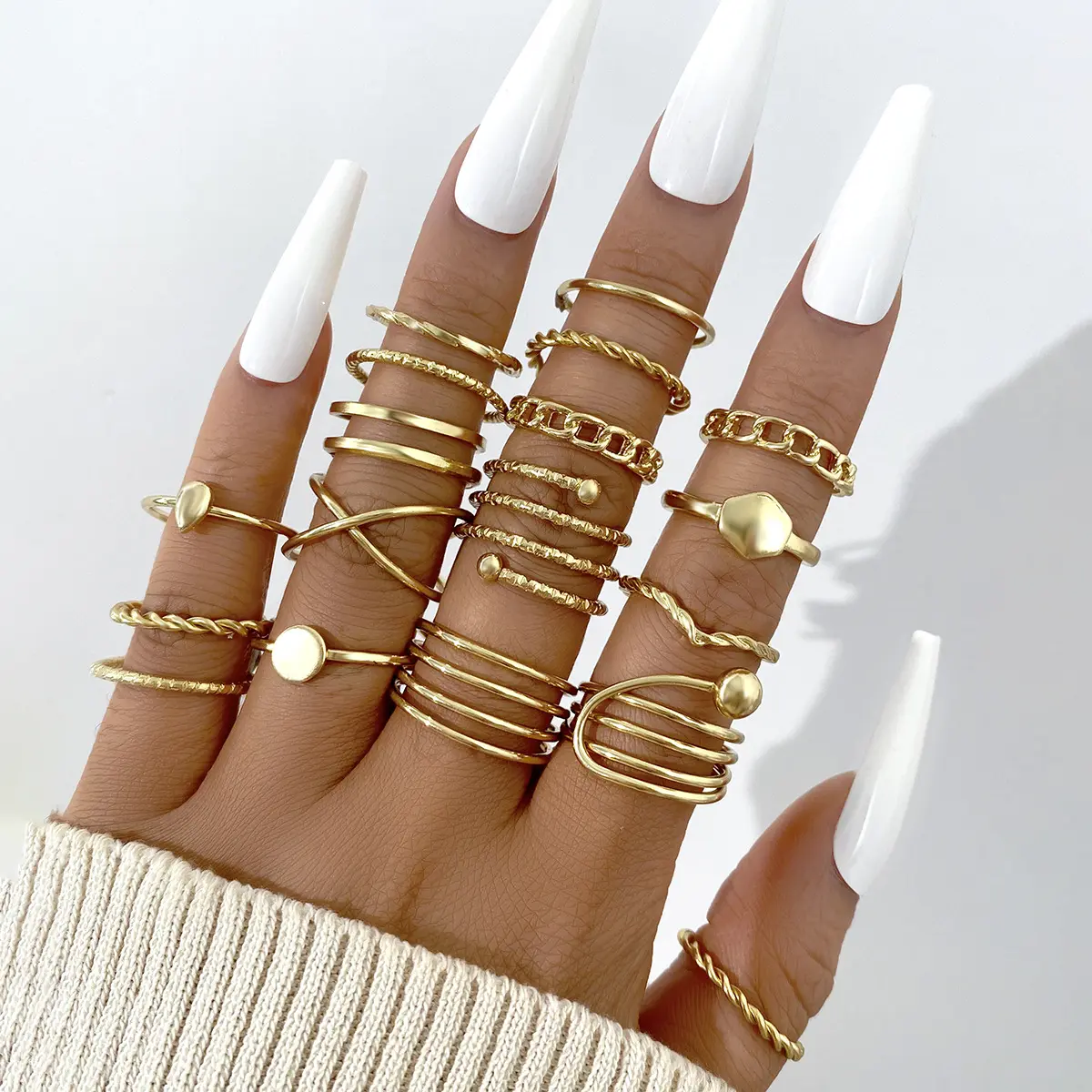Gold Metal Geometric Ring For Women 2022 Girls Vintage Heart Pearl Ring Set Simple Snake Joint Ring Fashion Jewelry Accessories