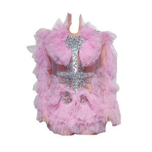 Atlantic Full Diamond Mesh Multi-Color Sexy Tight Fitting Robe à manches longues Party Nightclub Bar Performance Clothing - Product Image 1