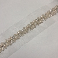 Dernières décorations d'écharpe broderie perlée maille dentelle garniture en gros LT2500B