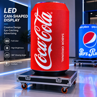 Écran publicitaire numérique couleur LED mobile en forme de canette avec base à roulettes pour expositions et campagnes de marque