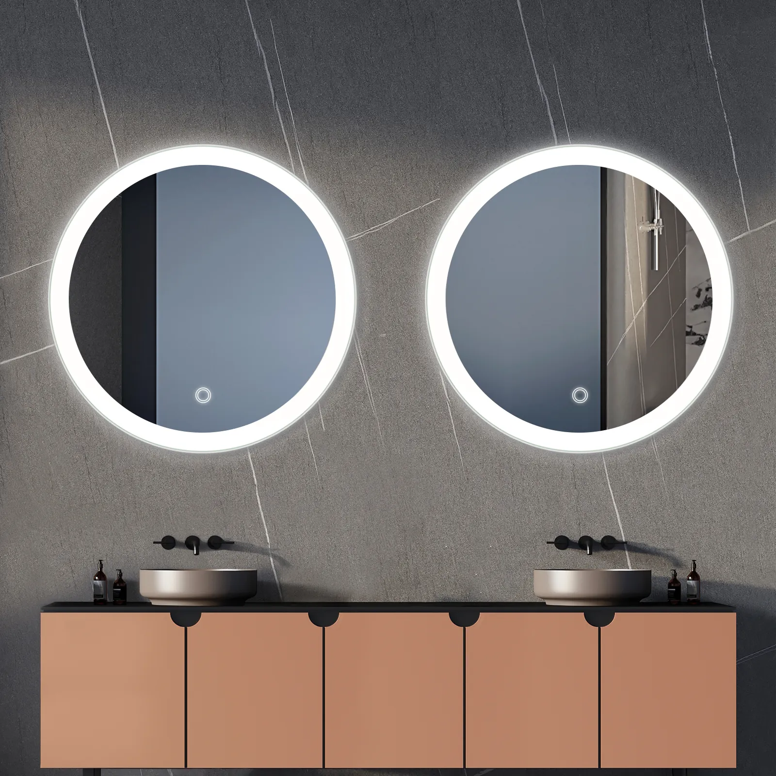 Waterproof IP44 Anti-fog Round Bath Mirror Bathroom Touch Screen Make Up Light Led Mirror