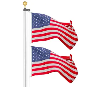 Perangkat Keras Taman Luar Ruangan 30ft Kit Tiang Bendera Penampang Aluminium Bendera Amerika AS Kit Bola Emas