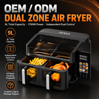 Friteuse à air numérique visible à double panier et double tiroir 2400W 9L, 9 programmes de cuisson automatiques, protection contre la surchauffe, coupure de sécurité