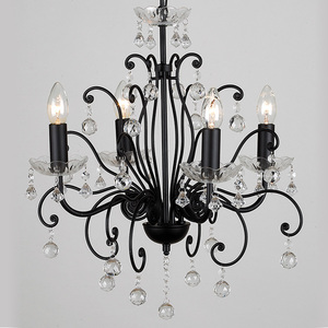 Promotion de gros usine : Lustre moderne noir en fer forgé avec pendentifs en cristal pour chambre et salon - Product Image 2