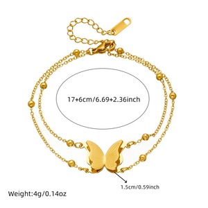 Stainless Steel Butterfly Double Layer Beaded Necklace And <b>Bracelet</b> <b>Set</b> For Women Gift Fashion Jewelry - Product Image 4