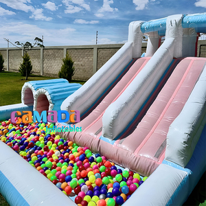 Château gonflable et toboggan à trois voies de couleur pastel, nouveau design, avec fosse à balles pour les fêtes d'enfants, location, utilisation en aire de jeux dans la cour - Product Image 5