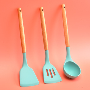 11-Pcs <strong>Wooden</strong> Handles Spoon Shovel <strong>Kitchen</strong> <strong>Accessories</strong> Cooking <strong>and</strong> Baking Tools Set Silicone <strong>Kitchen</strong> Utensils Sets With Hook - Product Image 4
