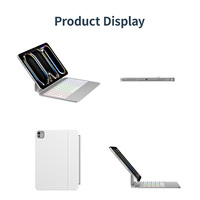 Clavier Bluetooth magique avec pavé tactile rétroéclairé pour iPad, en cuir PU et panneau en aluminium, multi-touch, saisie vocale prise en charge