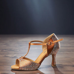Sepatu dansa Rumba wanita, sepatu dansa Rumba, mode gesper mudah, sepatu <span class=keywords><strong>Tango</strong></span> Ballroom t-strap Stone kristal bersinar - Product Image 4