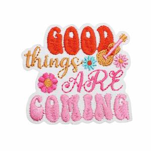 Patch brodé thermocollant rose avec des mots inspirants : Happy, Good Vibes, Peace, Warm, pour la décoration des vêtements et des chapeaux - Product Image 5